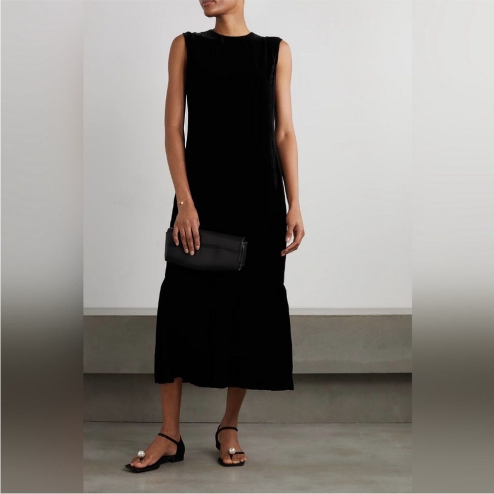 Toteme Gathered Hem Velvet Sleeveless Midi Dress